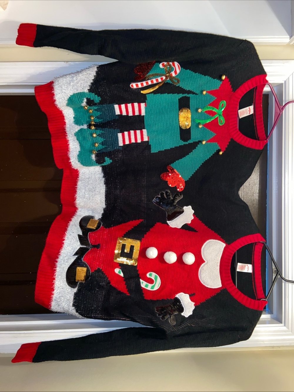 Holiday Twin Elf Sweater - Red, Green, Black